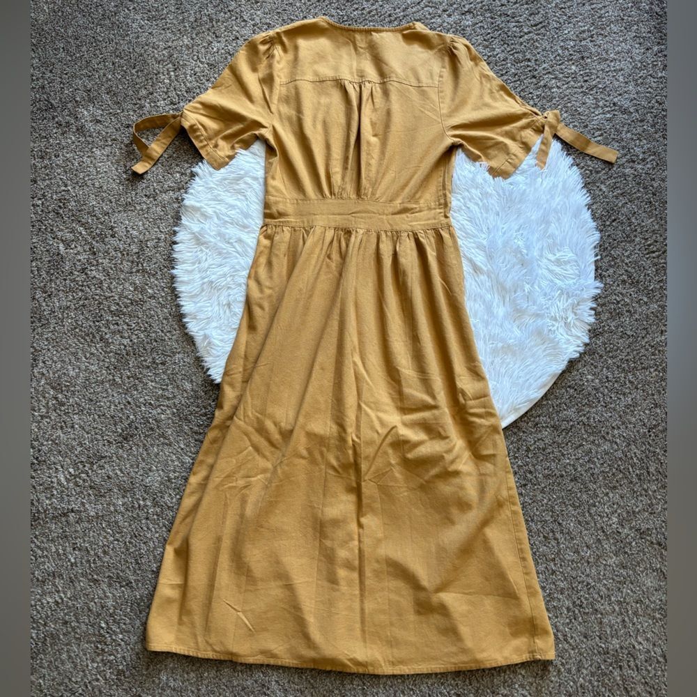J Gee Dress Linen Rayon Button Down Mustard Womens Size Small - Picture 2 of 9
